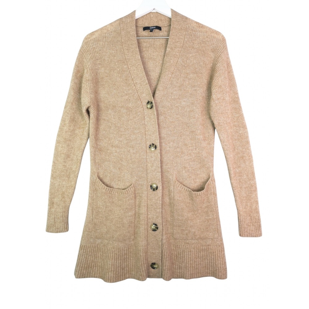 Quince Longline Cardigan Women Small Camel Knit Button Front Pocket Sweater